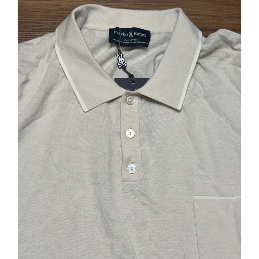 Psycho Bunny Longford Fine Knit SS Polo Natural Linen Cotton Beige Sz 3XL - Picture 5 of 12